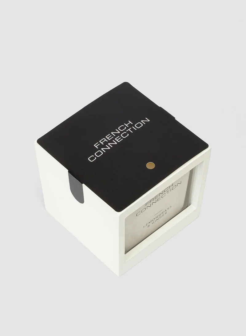 French Connection White Wooden surround Lemongrass & Ginger Candle 480G