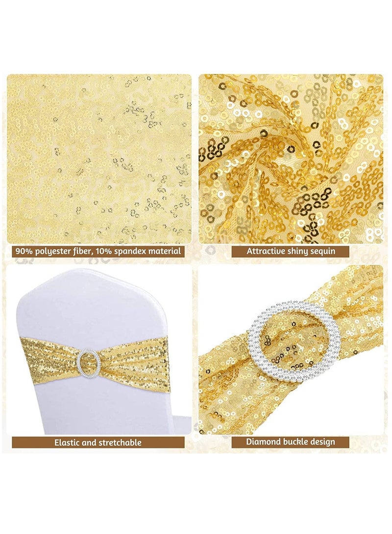 Captaintech Chair Sashes Set, One-Sided Sequin Chair Sashes Chair Bows, for Wedding Bridal Shower Birthday Banquet Reception(Gold, 20 Pcs) - Image 2