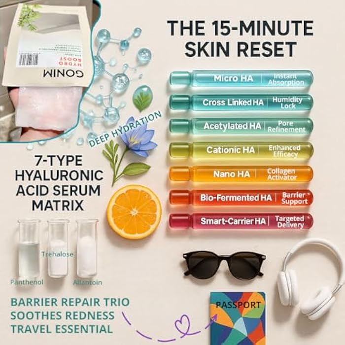 GONIM Face Mask Korean Skin Care with Hyaluronic Acid Serum, Collagen Activation, Vitamin C-Face Masks Skincare Hydration, Moisturizing Sheet Mask, Travel Essentials, Korean Face Mask 30ml x10pcs - Image 3