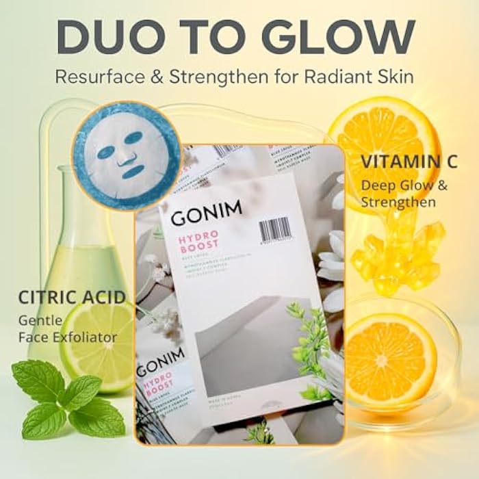 GONIM Face Mask Korean Skin Care with Hyaluronic Acid Serum, Collagen Activation, Vitamin C-Face Masks Skincare Hydration, Moisturizing Sheet Mask, Travel Essentials, Korean Face Mask 30ml x10pcs - Image 5