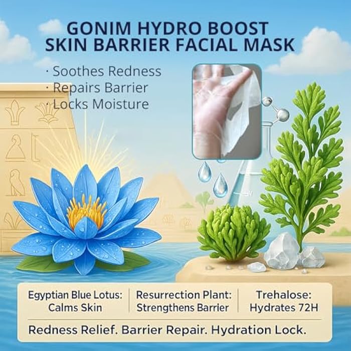 GONIM Face Mask Korean Skin Care with Hyaluronic Acid Serum, Collagen Activation, Vitamin C-Face Masks Skincare Hydration, Moisturizing Sheet Mask, Travel Essentials, Korean Face Mask 30ml x10pcs - Image 4