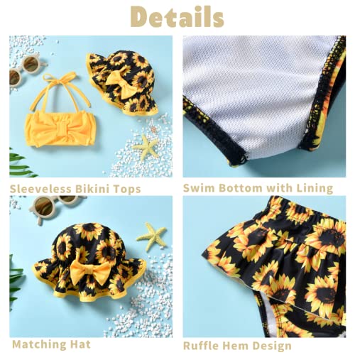 Aalizzwell Infant Baby Girls Swimsuit Sunflower Bikini Two Pieces Bathing Suit Swimwear Summer Beach Set Yellow 6-12 Months - Image 4