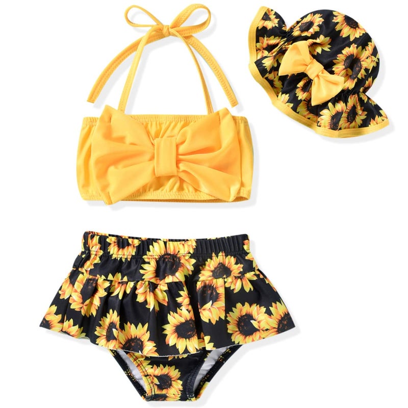 Aalizzwell Infant Baby Girls Swimsuit Sunflower Bikini Two Pieces Bathing Suit Swimwear Summer Beach Set Yellow 6-12 Months - Image 3