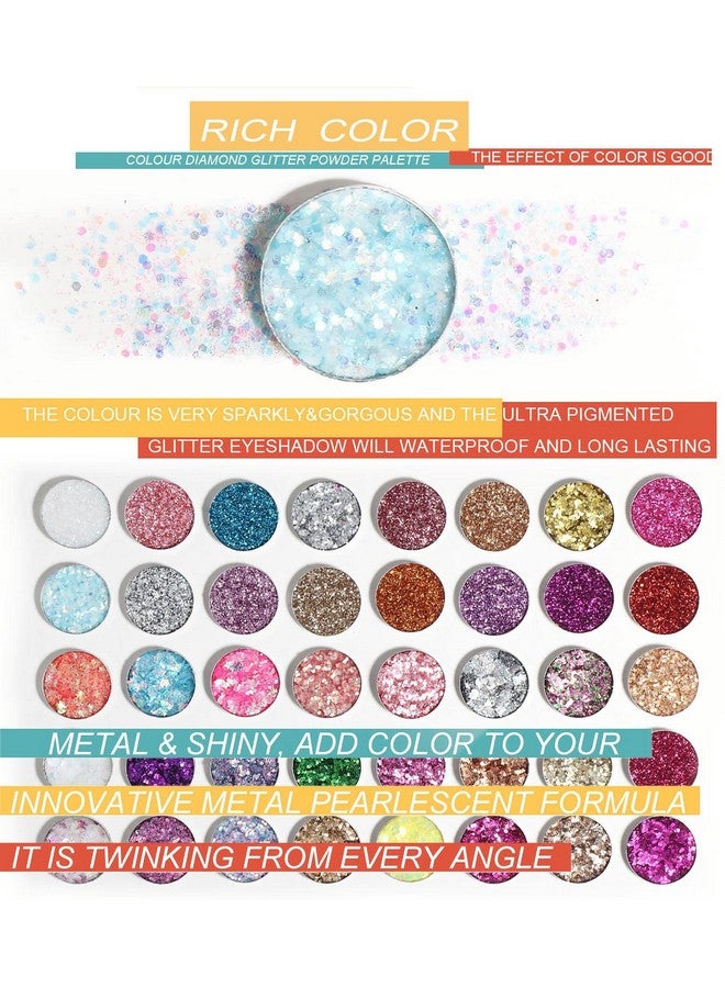 Sumeitang SUMEITANG 40-Color Ultra Shimmer Glitter Eyeshadow Palette: Professional, Chunky & Fine Glitter Pressed Glitter Eye Shadow Powder for Eyes, Face, & Body - Glitter Makeup Palette for Women & Girls - Image 3