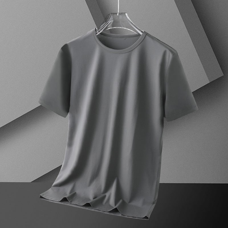 Ice Silk Solid Color T-Shirt Short Sleeve Men'S New Trendy Loose Fit Summer Slim Versatile Stylish Youth Top - Image 1