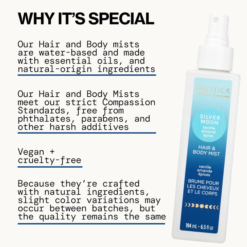 Pacifica Hair Perfume & Body Fragrance Spray Mist - Silver Moon with Vanilla, Almond & Spice â€“ Alcohol-Free, Vegan & Cruelty-Free, 6.5 oz - Image 4