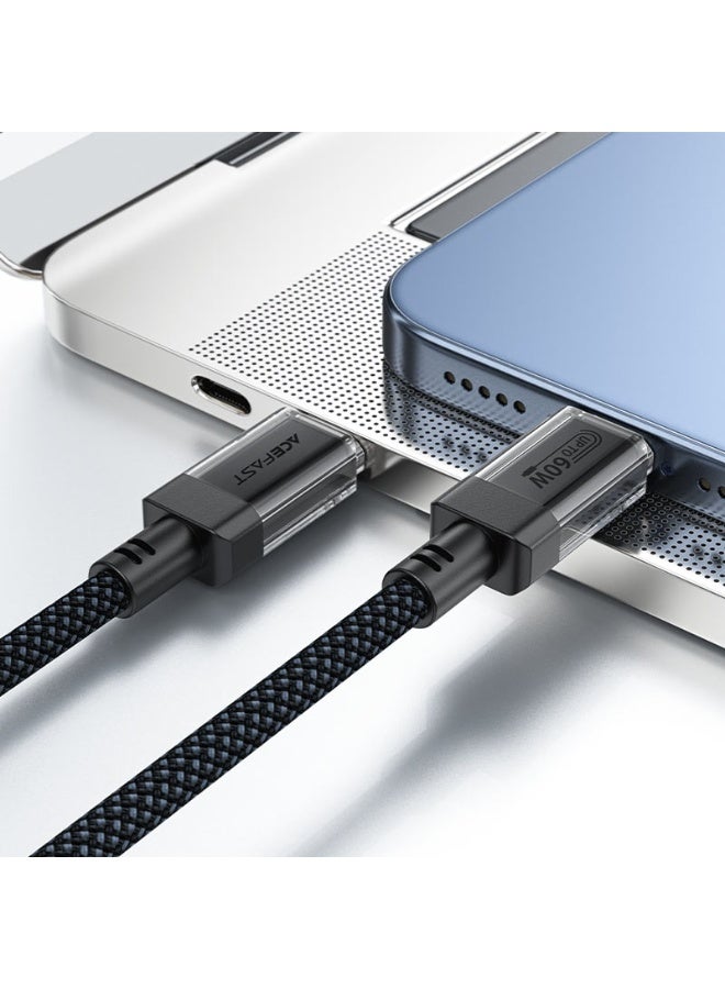 أسيفاست كابل شحن وبيانات C12-03 USB-C إلى USB-C، كابل شحن سريع 60 وات، 1.2 متر من الفولاذ المقاوم للصدأ + PC + جديلة نايلون، معتمد (FCC، CE، RoHS، EAC) - Image 4