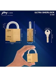 Godrej Locking Solutions and Systems Godrej Locks I Ultra Sherlock 60mm I 3 Keys I Square Lock for Main Door I Gate Lock I Tool Box Shutters Shops Offices I Blister Finish  - Image 5
