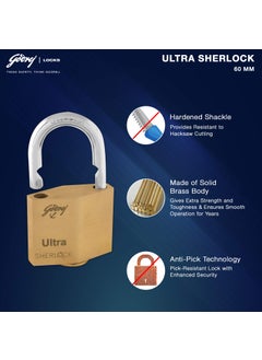 Godrej Locking Solutions and Systems Godrej Locks I Ultra Sherlock 60mm I 3 Keys I Square Lock for Main Door I Gate Lock I Tool Box Shutters Shops Offices I Blister Finish  - Image 4