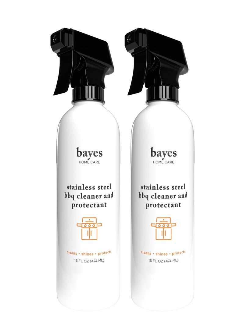 Bayes High-Performance Stainless Steel BBQ Exterior Cleaner and Protectant - Cleans, Shines and Protects Stainless Steel Barbecue Surfaces, Shields from Outdoor Elements - 16 oz, 2-Pack - Image 1