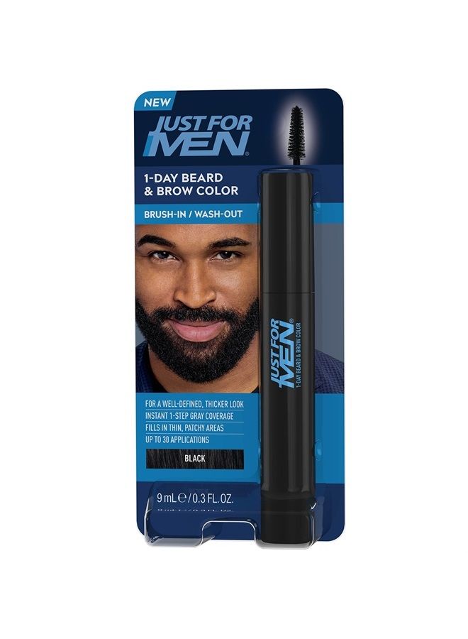 Just For Men 1-Day Beard & Brow Color, Temporary Color for Beard and Eyebrows, For a Fuller, Well-Defined Look, Up to 30 Applications, Black - Image 1
