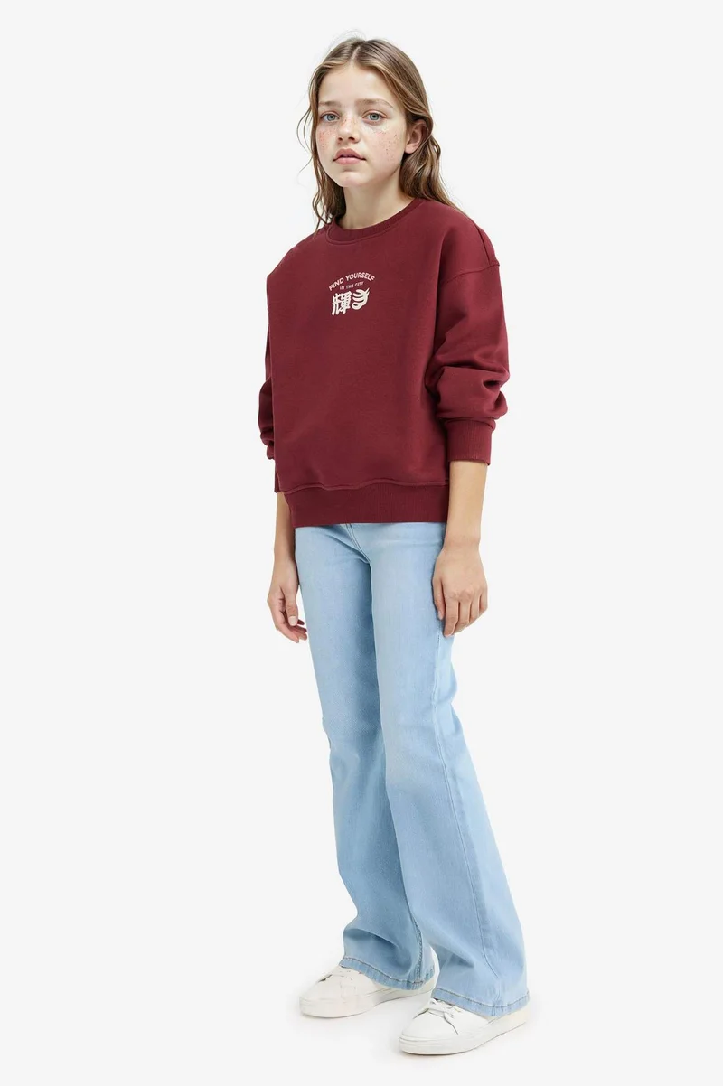 ديفاكتو Girl Relax Fit Crew Neck Printed Soft Lining Sweatshirt