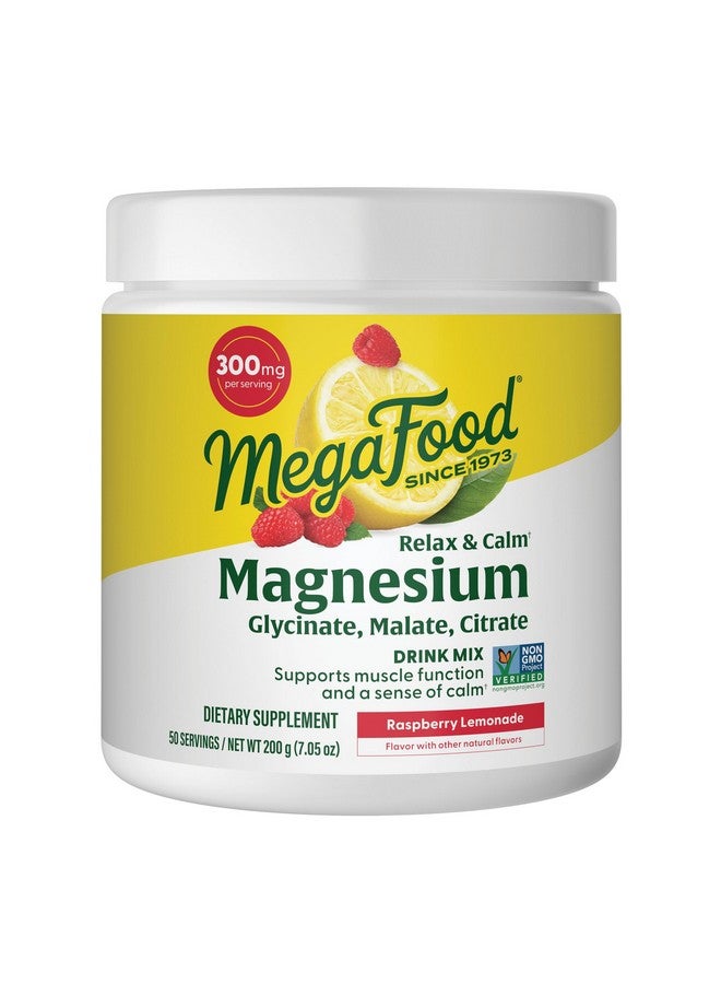 MegaFood Relax + Calm Magnesium Powder - Highly Absorbable Magnesium Glycinate, Magnesium Citrate & Magnesium Malate - Without 9 Food Allergens - Raspberry Lemonade Flavor - 7.05 Oz (50 Servings) - Image 1