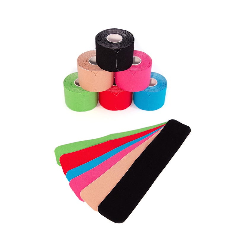 axion Kinesiology Tape PRECUT Mix Set | 120 Pre-Cut Multicolored Sport Tape Strips 10 x 2 in - on 6 Rolls | Waterproof â€¢ Skin-Friendly â€¢ Elastic | Kinesiology Tapes Ideal for Sports - Image 1