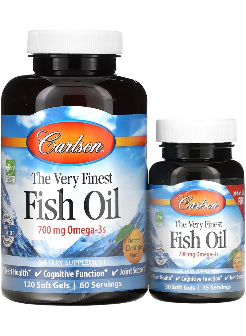 The Very Finest Fish Oil, Natural Orange, 700 mg, 150 Free Soft Gels (350 mg per Soft Gel)