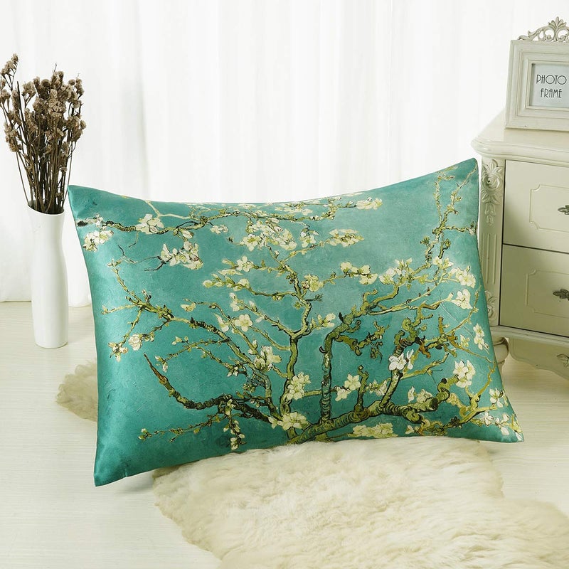 ALASKA BEAR Luxury Silk Pillowcase for Beauty Sleep, Genuine 22 Momme Mulberry Silk Pillow Case Slip for Room Decor, Cherry Blossom Floral Pattern Printed, Queen Size (1pc, Gift Box) - Image 2