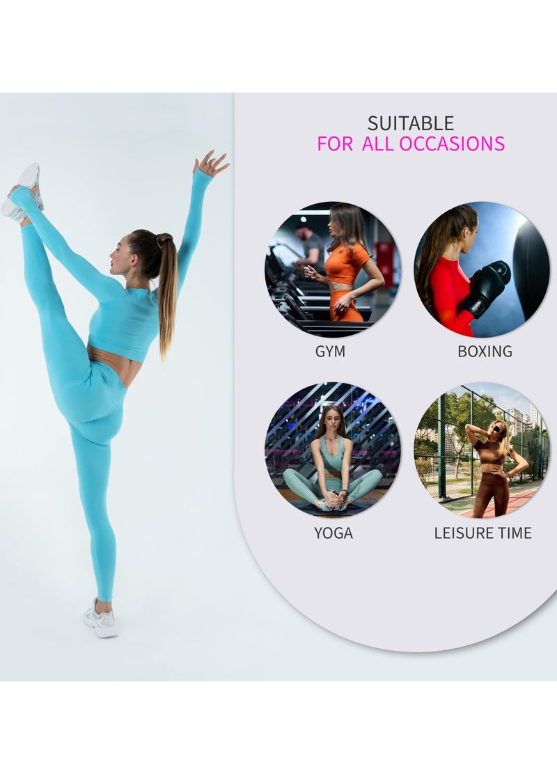 Bernessi Turkiye Nylon Sports Leggings for Women High Waisted Ladies Workout Running Fitness Yoga Gym Pants with Tummy Control Textured Light Blue  - Image 4