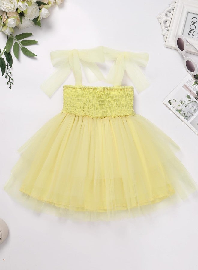 OBEEII Toddler Girls Summer Tulle Tutu Dress Bee Birthday Party Smocked Cute Ruffle Tiered Sundress Infant Baby Baptism Cake Smash Photoshoot Dress Wedding Flower Girl Dress Yellow 18-24 Months - Image 3