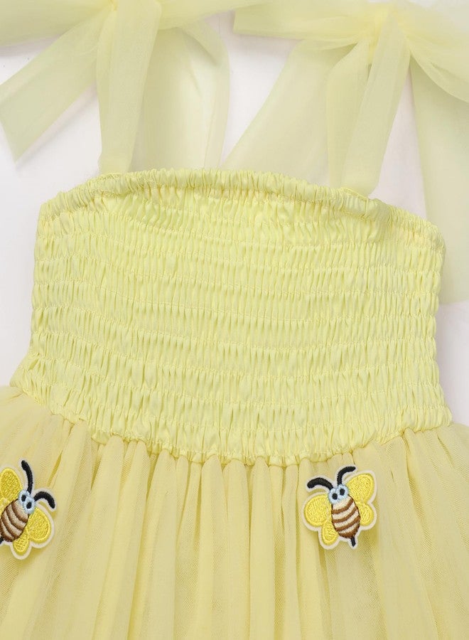 OBEEII Toddler Girls Summer Tulle Tutu Dress Bee Birthday Party Smocked Cute Ruffle Tiered Sundress Infant Baby Baptism Cake Smash Photoshoot Dress Wedding Flower Girl Dress Yellow 18-24 Months - Image 5