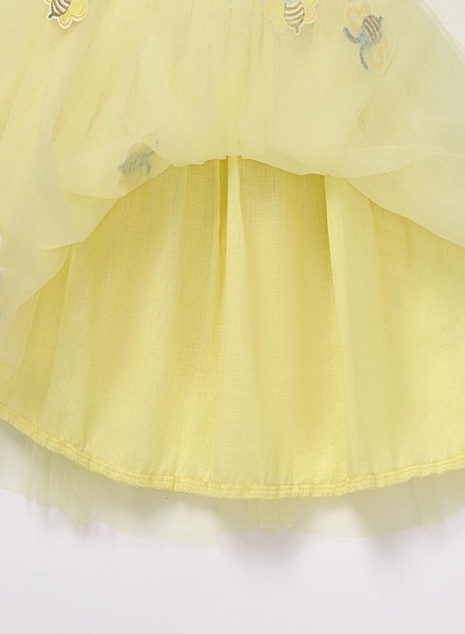 OBEEII Toddler Girls Summer Tulle Tutu Dress Bee Birthday Party Smocked Cute Ruffle Tiered Sundress Infant Baby Baptism Cake Smash Photoshoot Dress Wedding Flower Girl Dress Yellow 18-24 Months - Image 4