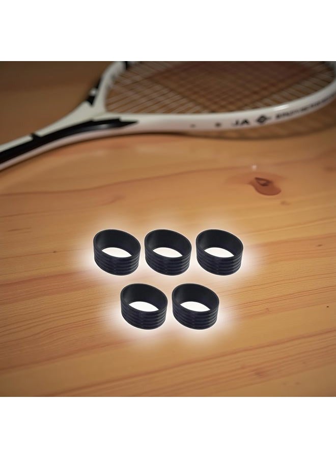 Tustao 5 Pcs Black Tennis Racket Handle Rubber Ring Stretchy Tennis Racquet Band Overgrips, Tennis Grip Band, Tennis Racket Grips, Racquet Accessories - Image 3