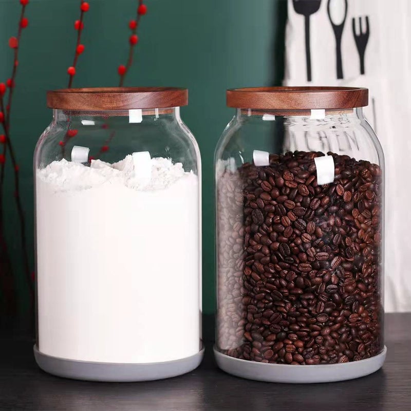 SAIOOL 1 Gallon Glass Jar with Wooden Acacia Airtight Lid,Large Glass Storage Jar set of 2, BPA-Free Cereal Dispenser Jars for flour,Spaghetti Pasta, Powder, Tea, Coffee - Image 3
