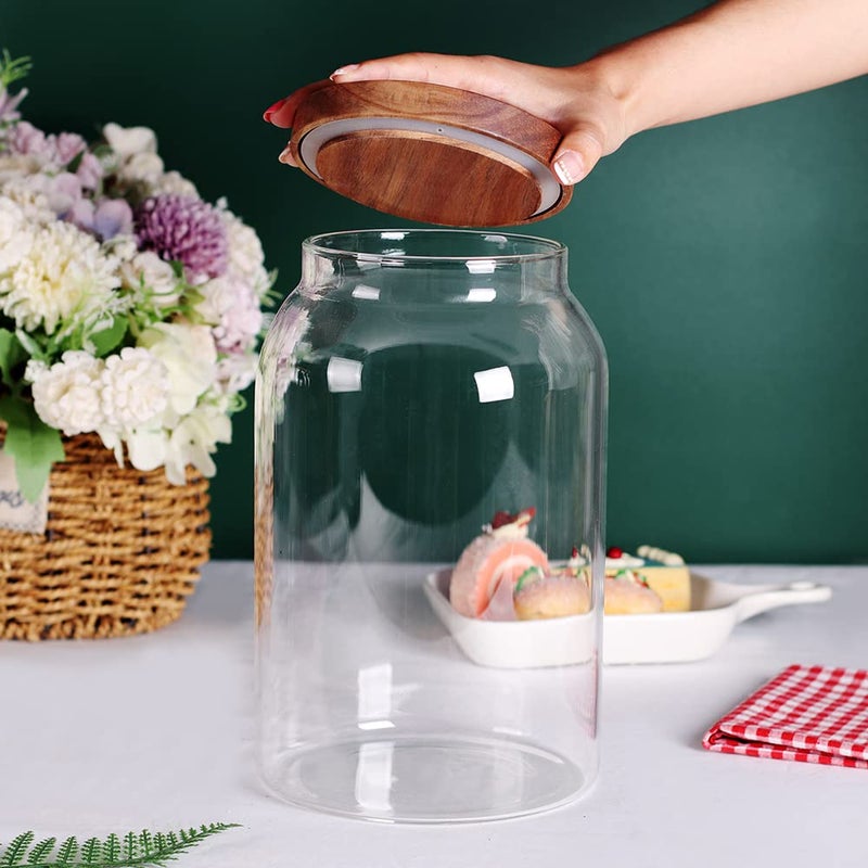 SAIOOL 1 Gallon Glass Jar with Wooden Acacia Airtight Lid,Large Glass Storage Jar set of 2, BPA-Free Cereal Dispenser Jars for flour,Spaghetti Pasta, Powder, Tea, Coffee - Image 4