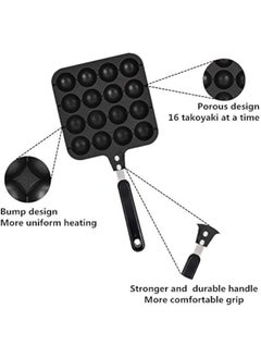 Arabest Takoyaki Grill Pan Plate, 16 Holes Stuffed-Pancake Pan Takoyaki Maker, Takoyaki Baking Mold Tray with 4 Baking Pins | Non Stick, Cooking Baking Mold Tool for Octopus Ball(Black)  - Image 2