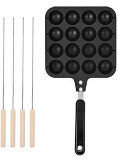 Arabest Takoyaki Grill Pan Plate, 16 Holes Stuffed-Pancake Pan Takoyaki Maker, Takoyaki Baking Mold Tray with 4 Baking Pins | Non Stick, Cooking Baking Mold Tool for Octopus Ball(Black)  - Image 1