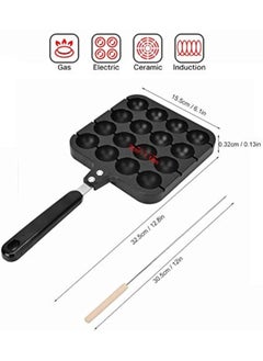 Arabest Takoyaki Grill Pan Plate, 16 Holes Stuffed-Pancake Pan Takoyaki Maker, Takoyaki Baking Mold Tray with 4 Baking Pins | Non Stick, Cooking Baking Mold Tool for Octopus Ball(Black)  - Image 4