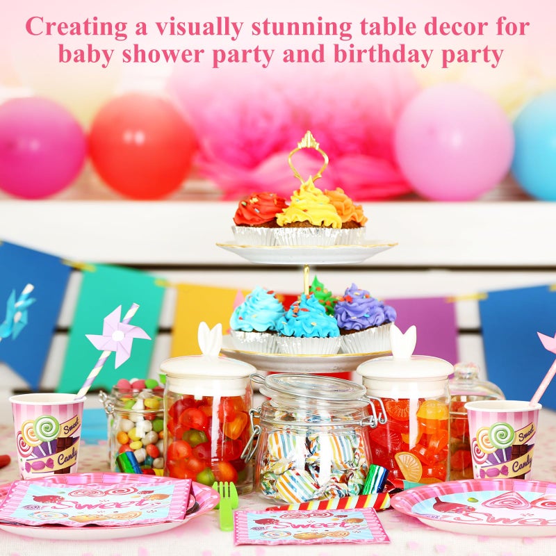Funnymoom 250 Pcs Candyland Party Decorations Sweet Candy Lollipop Paper Plates Cups and Napkins Disposable Sweet Candy Themed Pink Tableware Set for Baby Shower Birthday Party Supplies  Serves 50 - Image 4