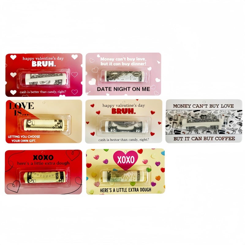 Jxueych 7 Pcs Valentineâ€™s Day Money Holder Cards â€“ Fun & Functional Gift Solution with Clear Blister Shell for Cash & Gift Cards - Image 1