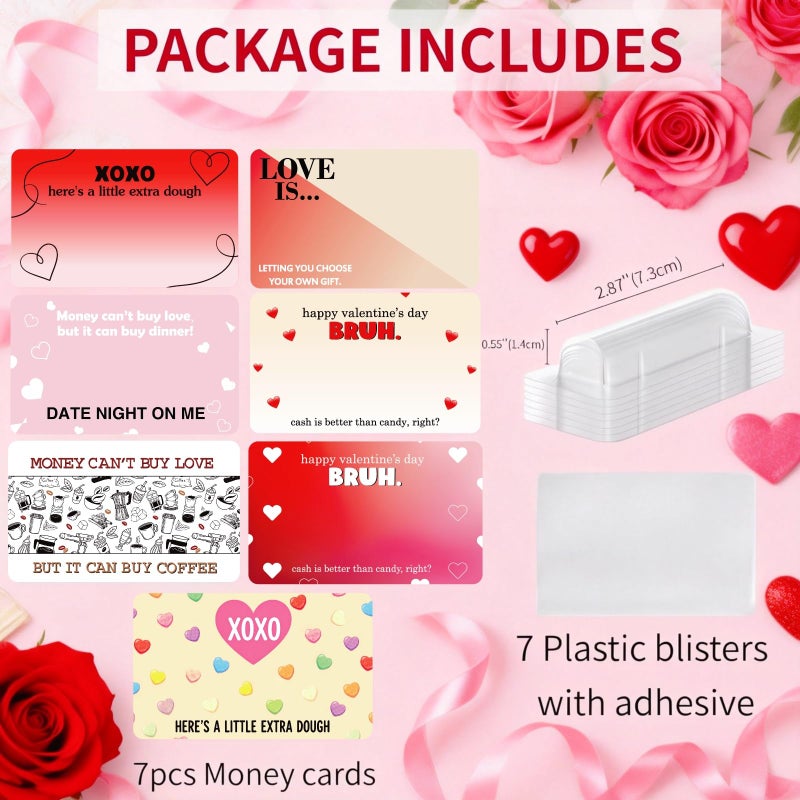 Jxueych 7 Pcs Valentineâ€™s Day Money Holder Cards â€“ Fun & Functional Gift Solution with Clear Blister Shell for Cash & Gift Cards - Image 2
