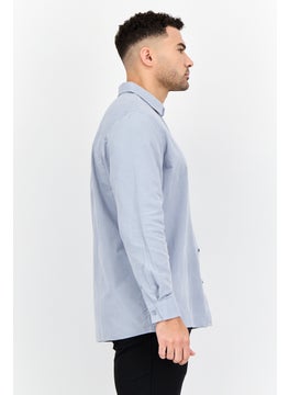 Selected Homme Men Regular Fit Textured Long Sleeves Casual Shirt, Blue Fog  - Image 3