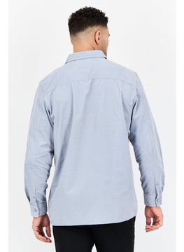 Selected Homme Men Regular Fit Textured Long Sleeves Casual Shirt, Blue Fog  - Image 4