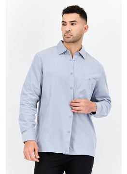 Selected Homme Men Regular Fit Textured Long Sleeves Casual Shirt, Blue Fog  - Image 1