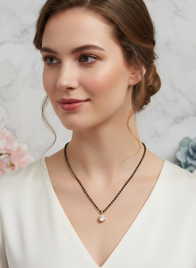 JHB Diamond Mangalsutra With Chain short Length Tanmaniya Traditional Black Bead Mangalsutra for women - Image 2
