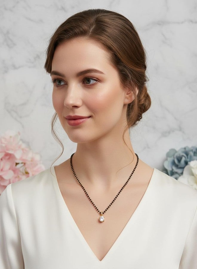 JHB Diamond Mangalsutra With Chain short Length Tanmaniya Traditional Black Bead Mangalsutra for women - Image 4