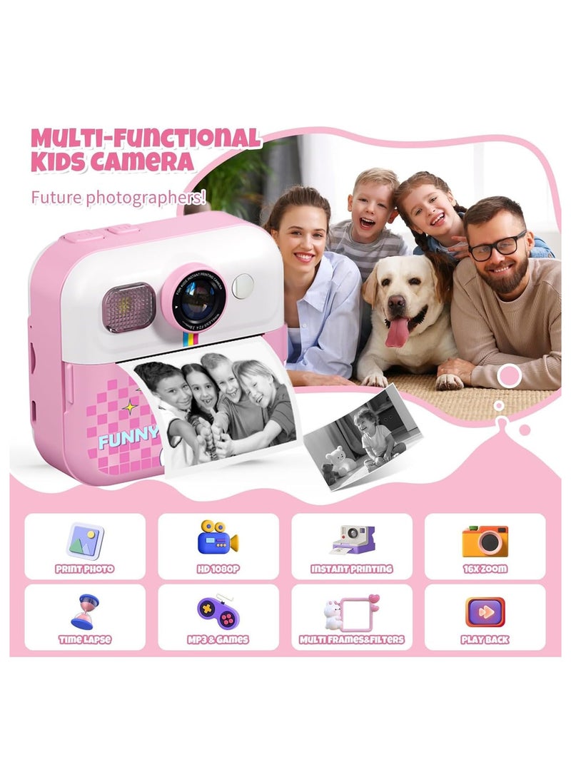 Generic Instant Print Camera for Kids Ages 3 to 14 Digital Kids Camera with Print Paper HD Screen Rechargeable Camera Toy Birthday Gift for Girls and Boys Age 4 5 6 7 8 9 10 11 12 13  - Image 2