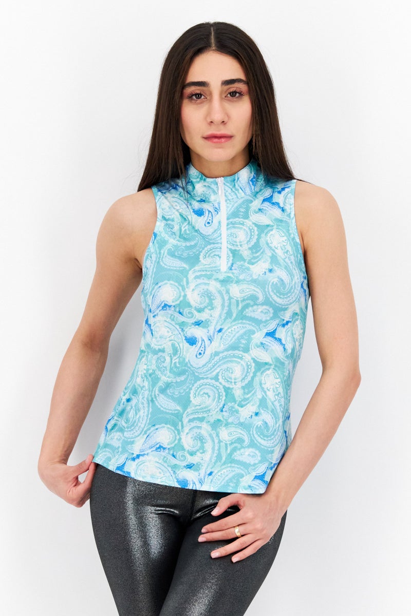 X by Gottex Women Sportswear Fit Sleeveless Training Top, Turquoises Combo - Image 1