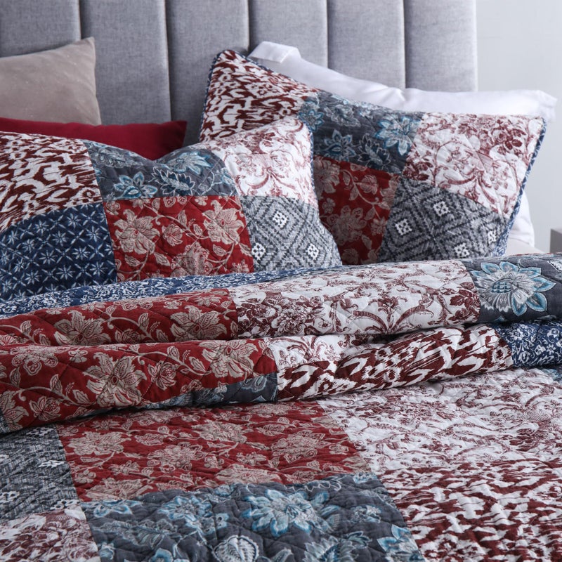 Secgo King Size Comforter Set- 100% Cotton Quilt King Size Set, Burgundy bedspreads (96 * 108 Inch) with 2 Pillow Shams, Patchwork Reversible Lightweight Bedding - Image 2