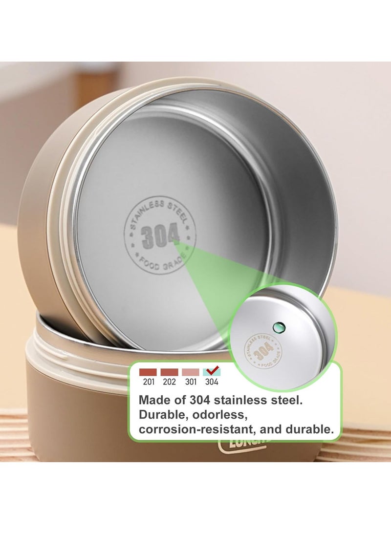 Adando Stainless Steel Lunch Box: 2 * 420ml+2*550ml Microwave-Safe Round Bento Box - 304 Stackable Insulated Leakproof 4 Pack , with Thermal Bag& Cutlery - for Adults Students Office School Picnic Camping (Light Brown)