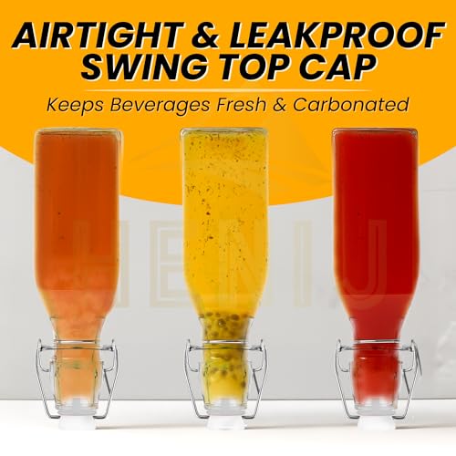 HENIJ 250ml Glass Bottle with Airtight Rubber Seal Flip Caps | Clear Swing Top Glass Beer Bottles for Home Brewing, Beverages, Water, Wine, Milk, Oil, Soda, Pack Of 6, Square - Image 4