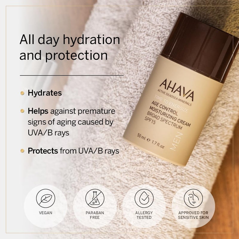 AHAVA Men's Age Control Moisturizing Cream, Broad Spectrum SPF15 - Fast-absorbing Silky Hydrating Lotion, Protects from Premature Aging Signs of UVA/B rays, Enriched with Exclusive Osmoter, 1.7 Fl.Oz - Image 4