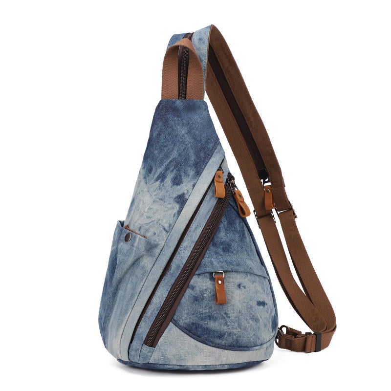 KL928 Canvas Sling Bag - Small Crossbody Backpack Shoulder Casual Daypack Rucksack for Men Women(Blue-white Washed) - Image 1