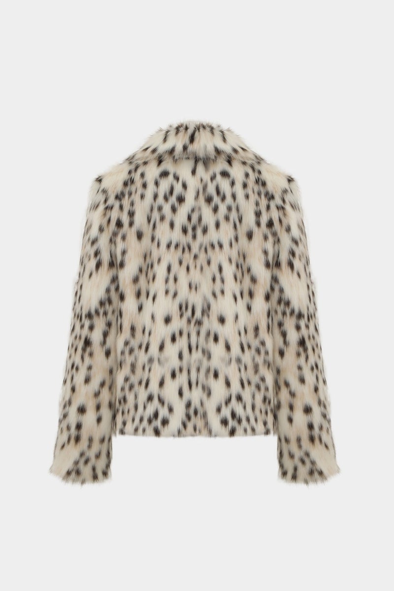 Açelya Okcu Premium Leopard Pattern Baby Collar Faux Fur Women's Coat  - Image 3