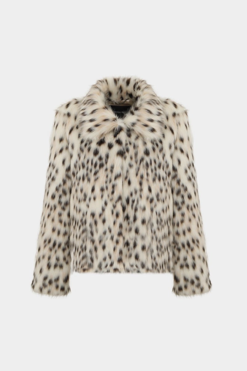 Açelya Okcu Premium Leopard Pattern Baby Collar Faux Fur Women's Coat  - Image 1