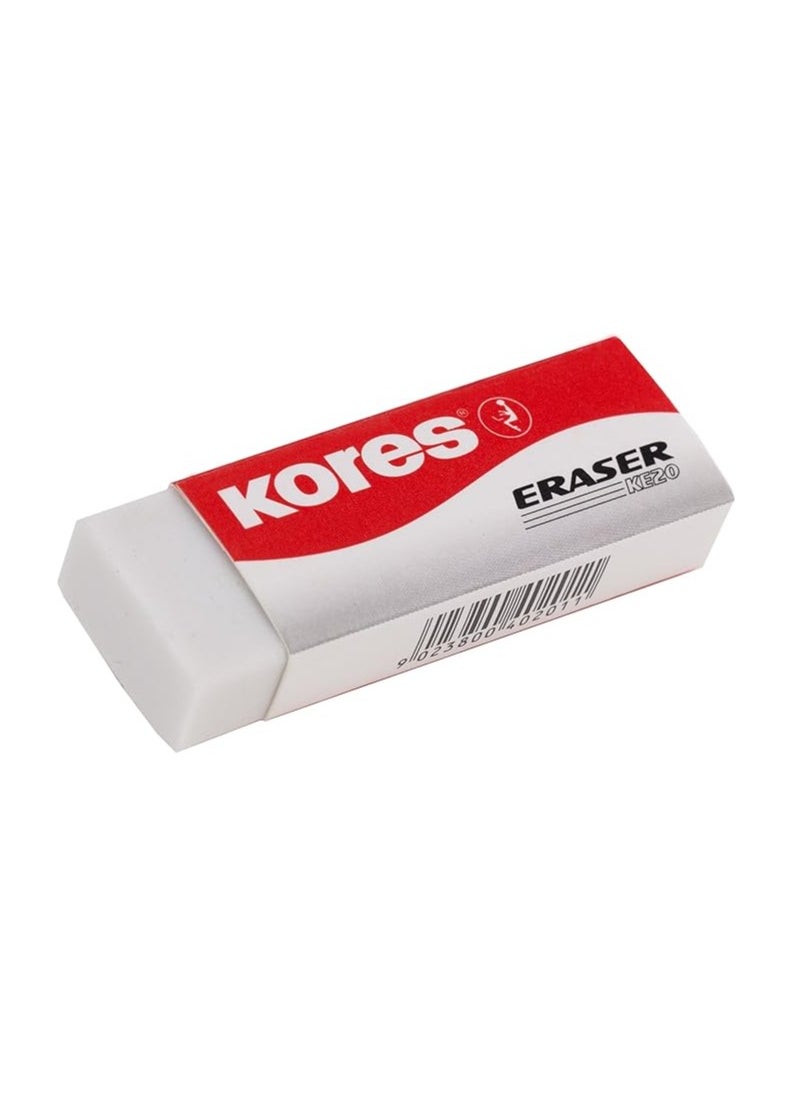 Kores PVC Eraser, White, Paper Sleeved, 60 x 21 x 10 mm, Blister Pack of 2 KE-20  - Image 2