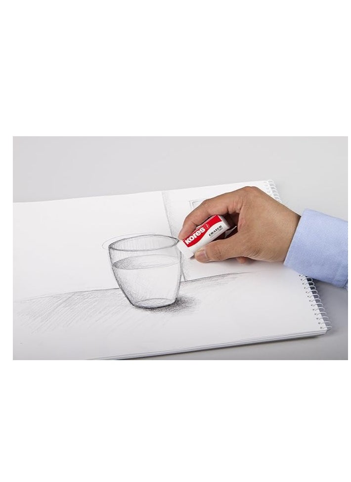 Kores PVC Eraser, White, Paper Sleeved, 60 x 21 x 10 mm, Blister Pack of 2 KE-20  - Image 4