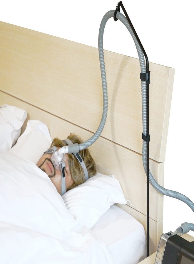 حامل خرطوم جهاز التنفس CPAP من لونيون - علاقة خرطوم جهاز التنفس CPAP للسرير، تمنع التشابك والانسداد، وتحافظ على خرطوم الهواء مرفوعًا بعيدًا عن وجهك وذراعيك لتحسين نومك، أسود - Image 1